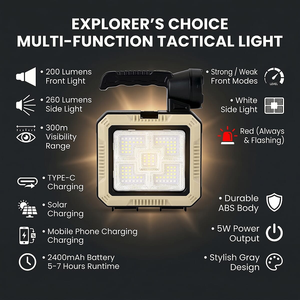 Solar Flashlight, Powerbank and Toolbox (2400 mAh Battery) image number 2