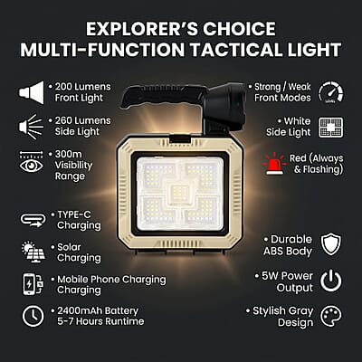 Solar Flashlight, Powerbank and Toolbox (2400 mAh Battery)