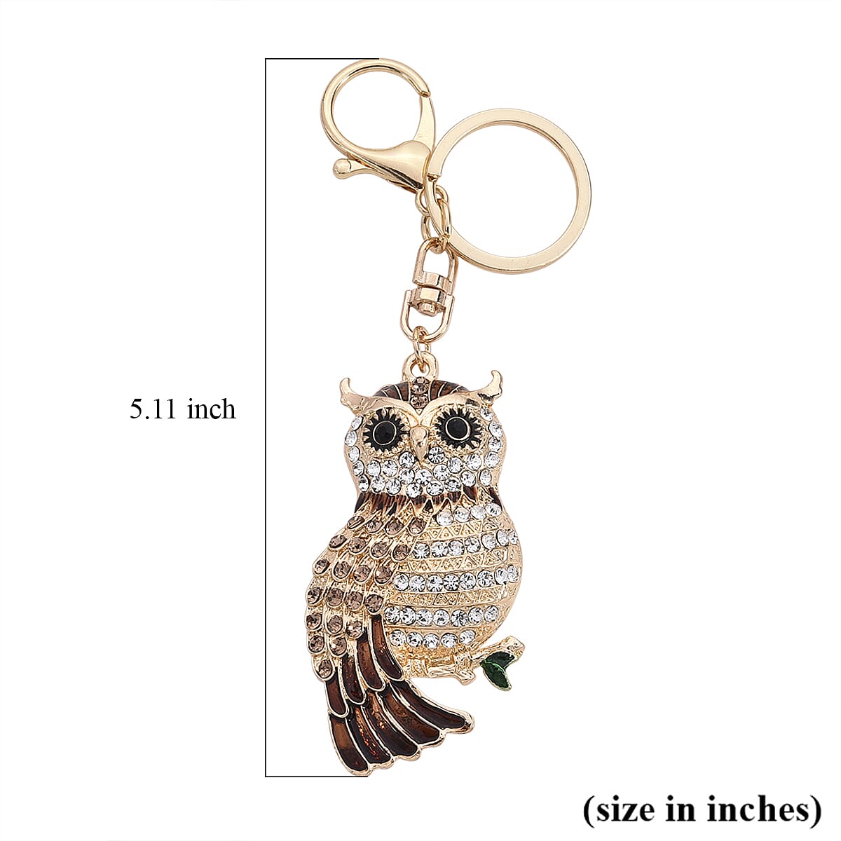  Multi Color Austrian Crystal, Enameled Owl Keychain in Goldtone image number 4