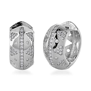 Simulated Diamond Hoop Earrings in Silvertone