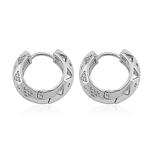Simulated Diamond Hoop Earrings in Silvertone