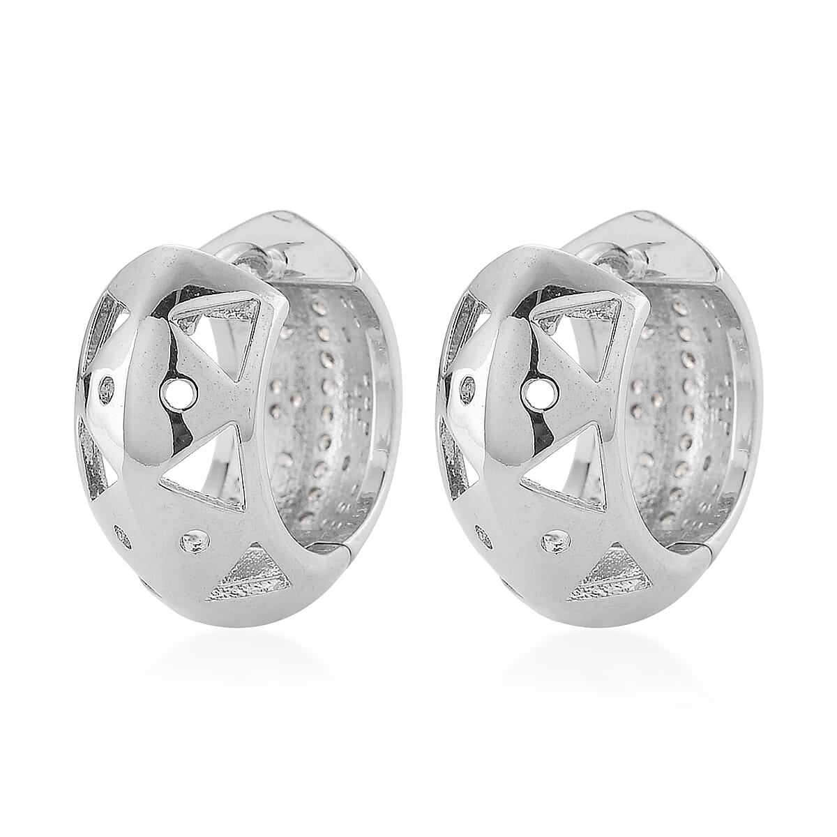 Simulated Diamond Hoop Earrings in Silvertone image number 4