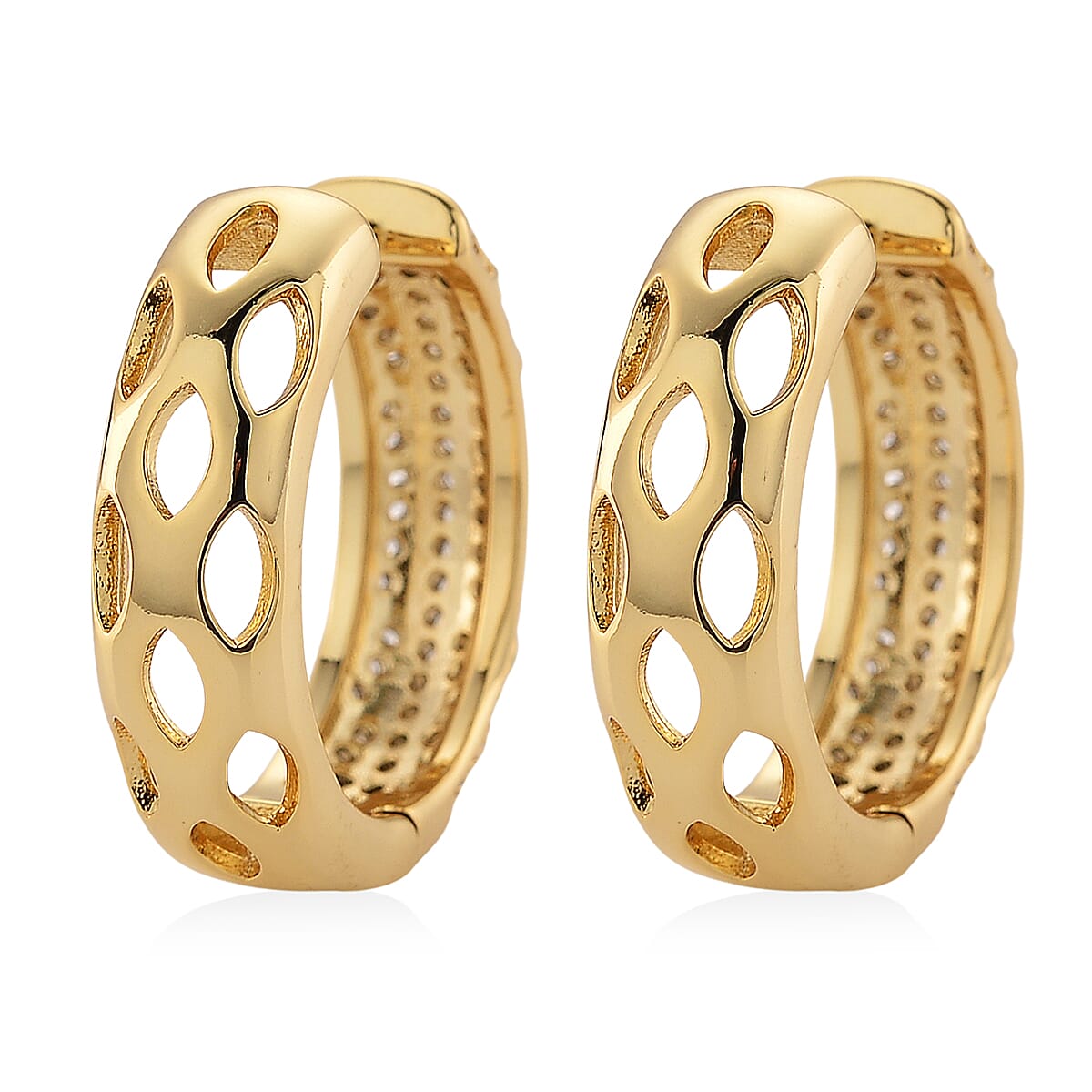 Simulated Diamond Hoop Earrings in Goldtone image number 4