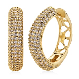 Simulated Diamond Hoop Earrings in Goldtone