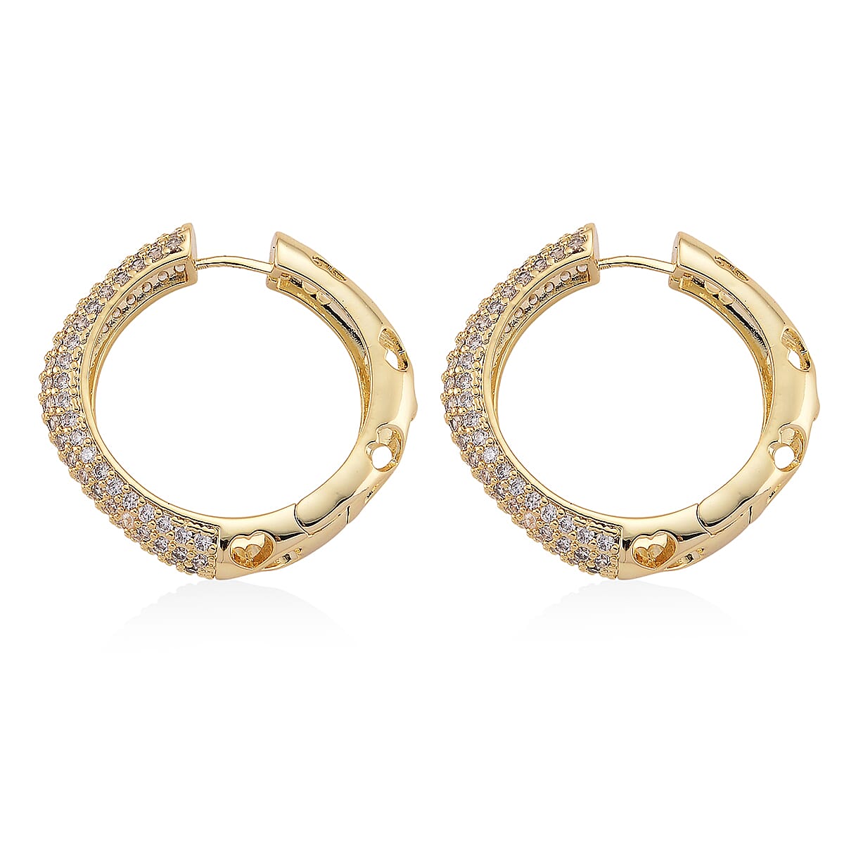 Simulated Diamond Hoop Earrings in Goldtone image number 3