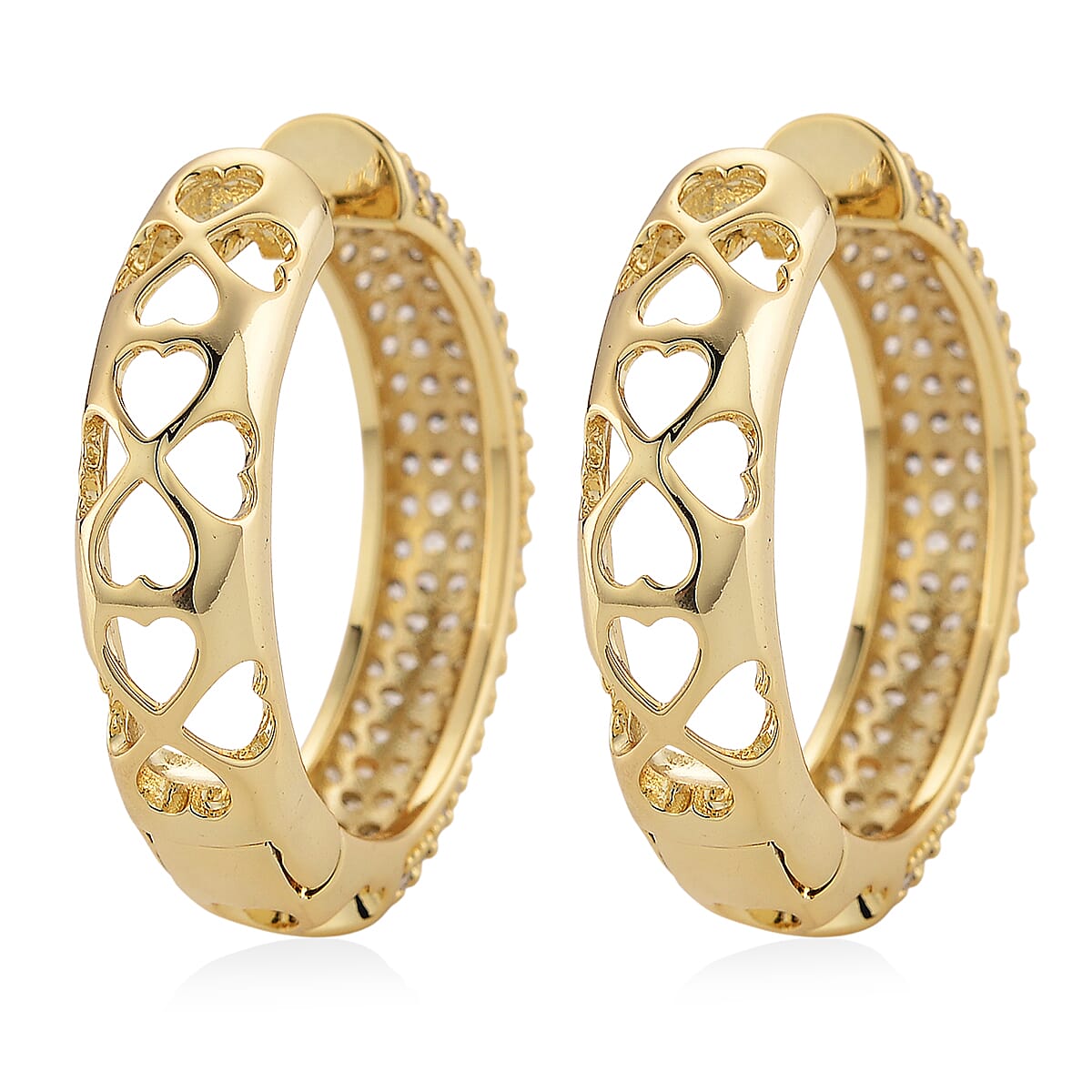 Simulated Diamond Hoop Earrings in Goldtone image number 4