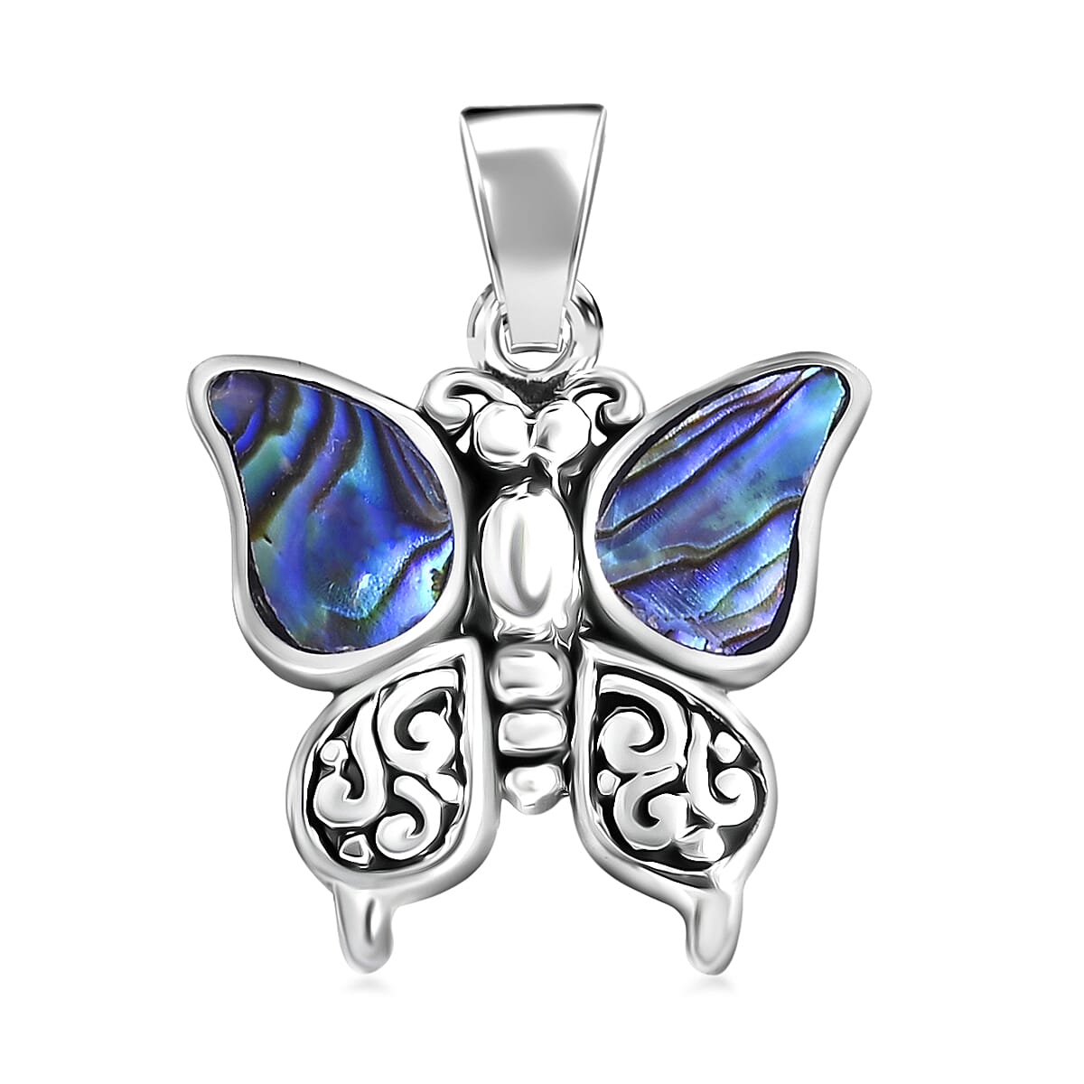 Bali Legacy Abalone Shell Double Side Butterfly Pendant Sterling Silver