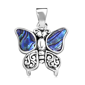 Bali Legacy Abalone Shell Double Side Butterfly Pendant Sterling Silver