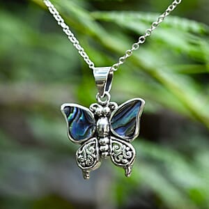Bali Legacy Abalone Shell Double Side Butterfly Pendant Sterling Silver