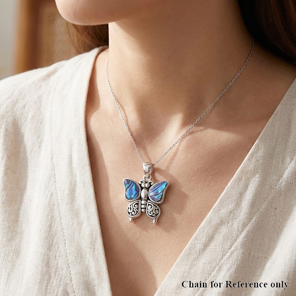 Bali Legacy Abalone Shell Double Side Butterfly Pendant Sterling Silver image number 2