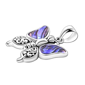 Bali Legacy Abalone Shell Double Side Butterfly Pendant Sterling Silver