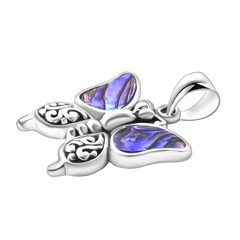 Bali Legacy Abalone Shell Double Side Butterfly Pendant Sterling Silver