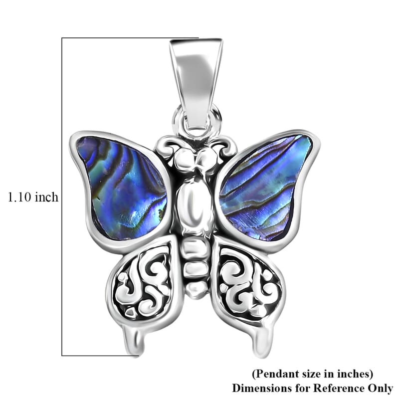 Bali Legacy Abalone Shell Double Side Butterfly Pendant Sterling Silver
