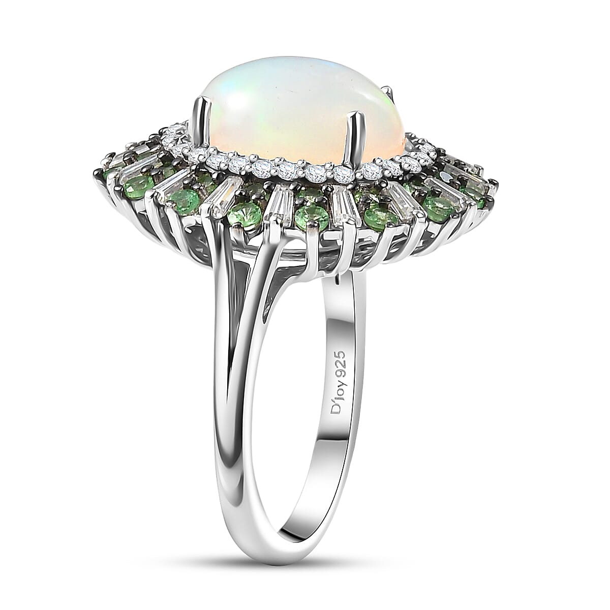 D'Joy Premium Ethiopian Welo Opal and Multi Gemstone 4.85 ctw Sunburst Ring in Rhodium Over Sterling Silver (Size 10.0)