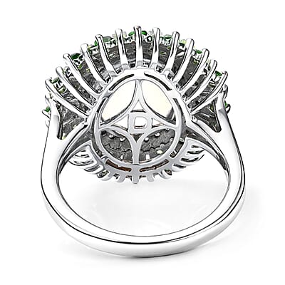 D'Joy Premium Ethiopian Welo Opal and Multi Gemstone 4.85 ctw Sunburst Ring in Rhodium Over Sterling Silver (Size 10.0)
