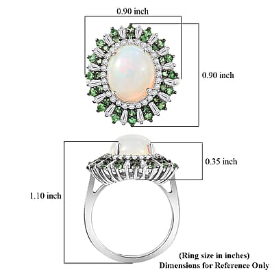 D'Joy Premium Ethiopian Welo Opal and Multi Gemstone 4.85 ctw Sunburst Ring in Rhodium Over Sterling Silver (Size 10.0)