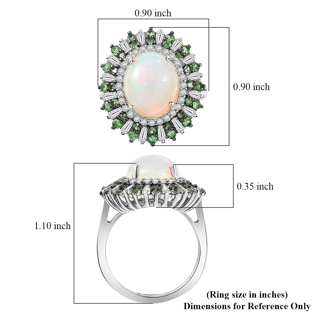 D'Joy Premium Ethiopian Welo Opal and Multi Gemstone 4.85 ctw Sunburst Ring in Rhodium Over Sterling Silver (Size 9.0) image number 5