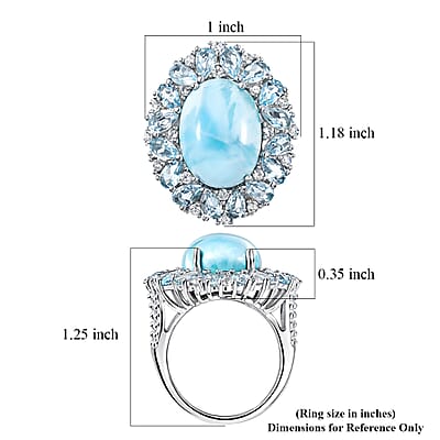 EverTrue Premium Larimar and Multi Gemstone 15.40 ctw Peony Floral Ring in Platinum Bond (Size 10.0)