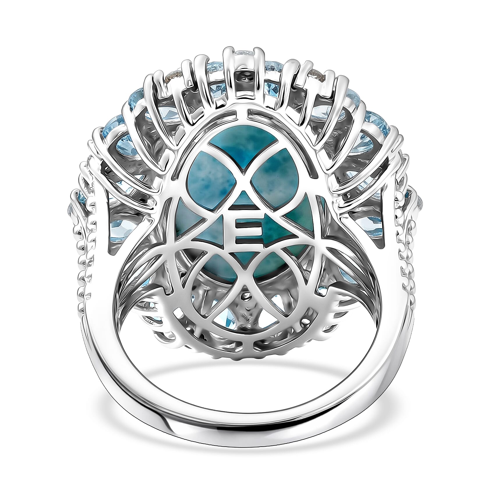 EverTrue Premium Larimar and Multi Gemstone 15.40 ctw Peony Floral Ring in Platinum Bond (Size 5.0)