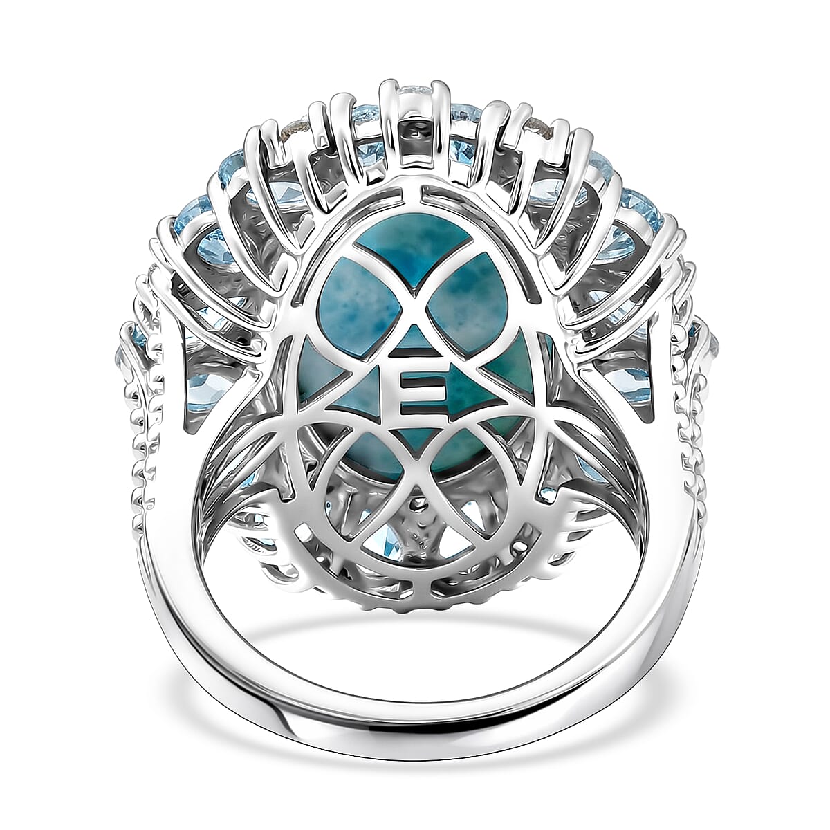 EverTrue Premium Larimar and Multi Gemstone 15.40 ctw Peony Floral Ring in Platinum Bond (Size 9.0) image number 4