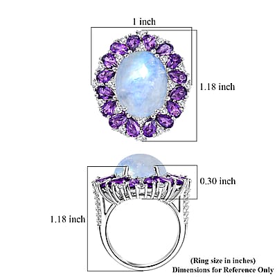EverTrue Premium Rainbow Moonstone and Multi Gemstone 13.60 ctw Peony Floral Ring in Platinum Bond (Size 5.0)