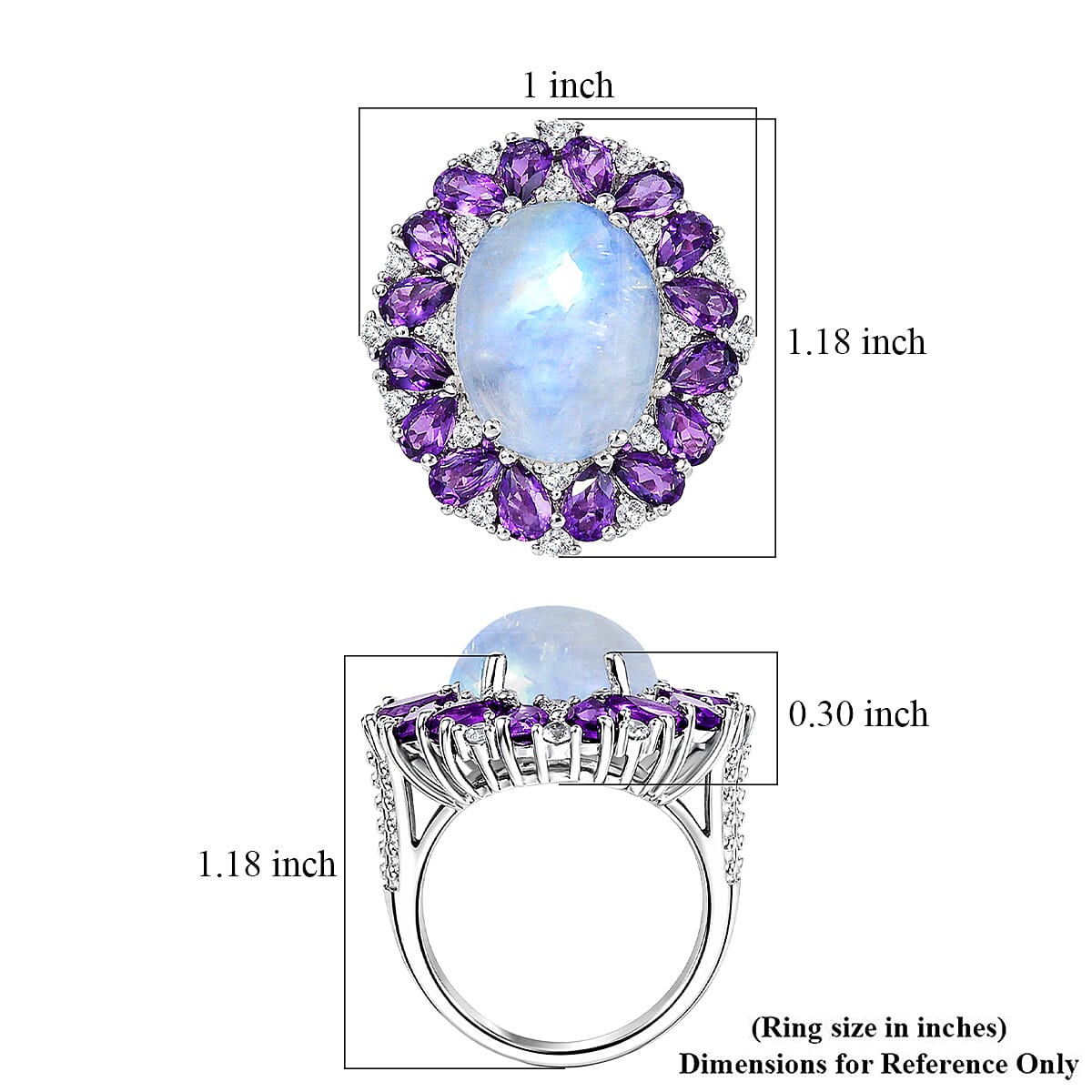 EverTrue Premium Rainbow Moonstone and Multi Gemstone 13.60 ctw Peony Floral Ring in Platinum Bond (Size 6.0) image number 5