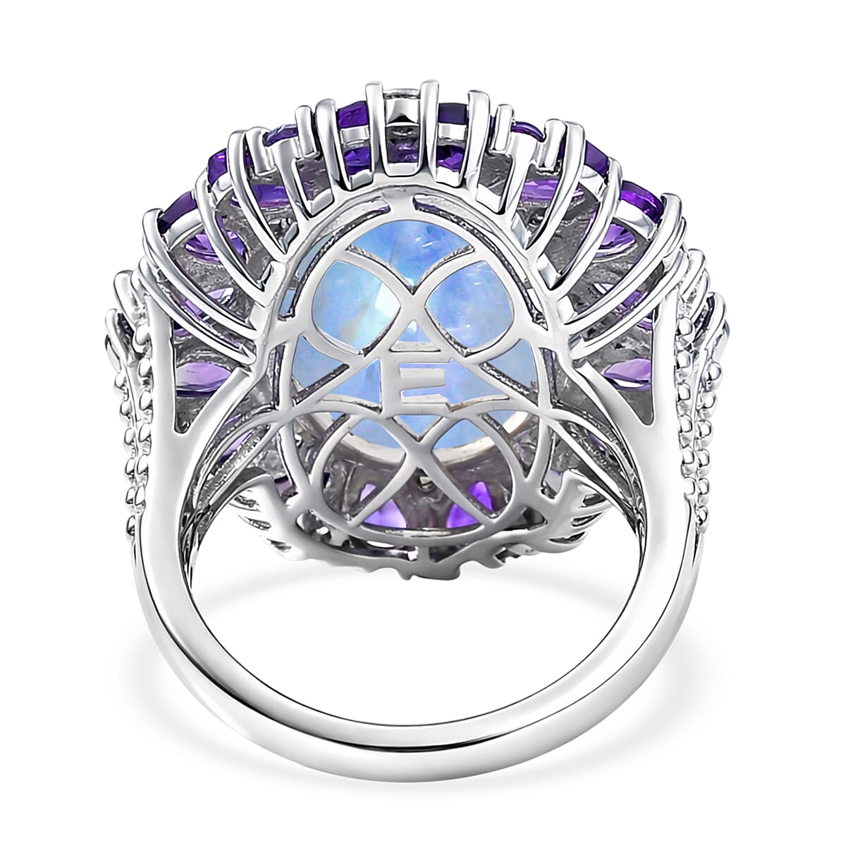 EverTrue Premium Rainbow Moonstone and Multi Gemstone 13.60 ctw Peony Floral Ring in Platinum Bond (Size 8.0) image number 4