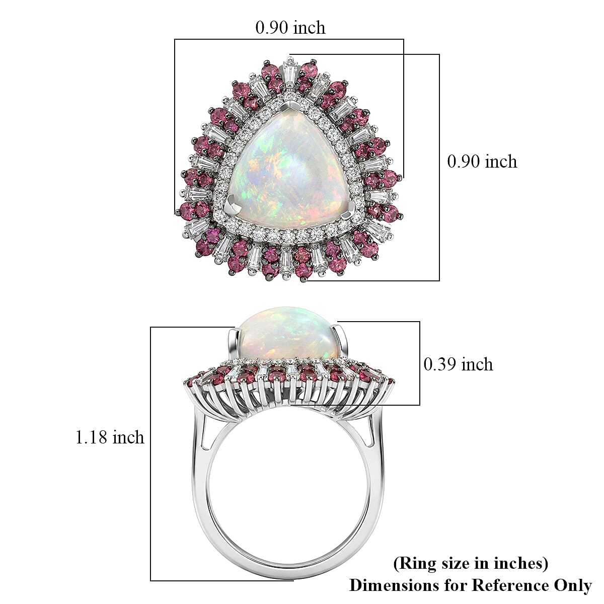 D'Joy Premium Ethiopian Welo Opal and Multi Gemstone 6.25 ctw Sunburst Ring in Rhodium Over Sterling Silver (Size 7.0) image number 5