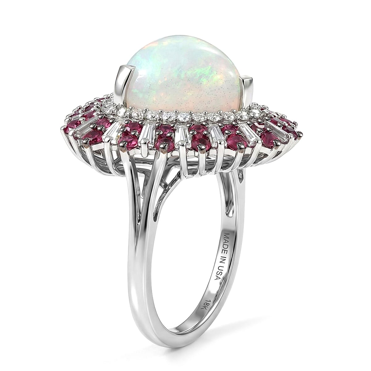 D'Joy Premium Ethiopian Welo Opal and Multi Gemstone 6.25 ctw Sunburst Ring in Rhodium Over Sterling Silver (Size 8.0) image number 3