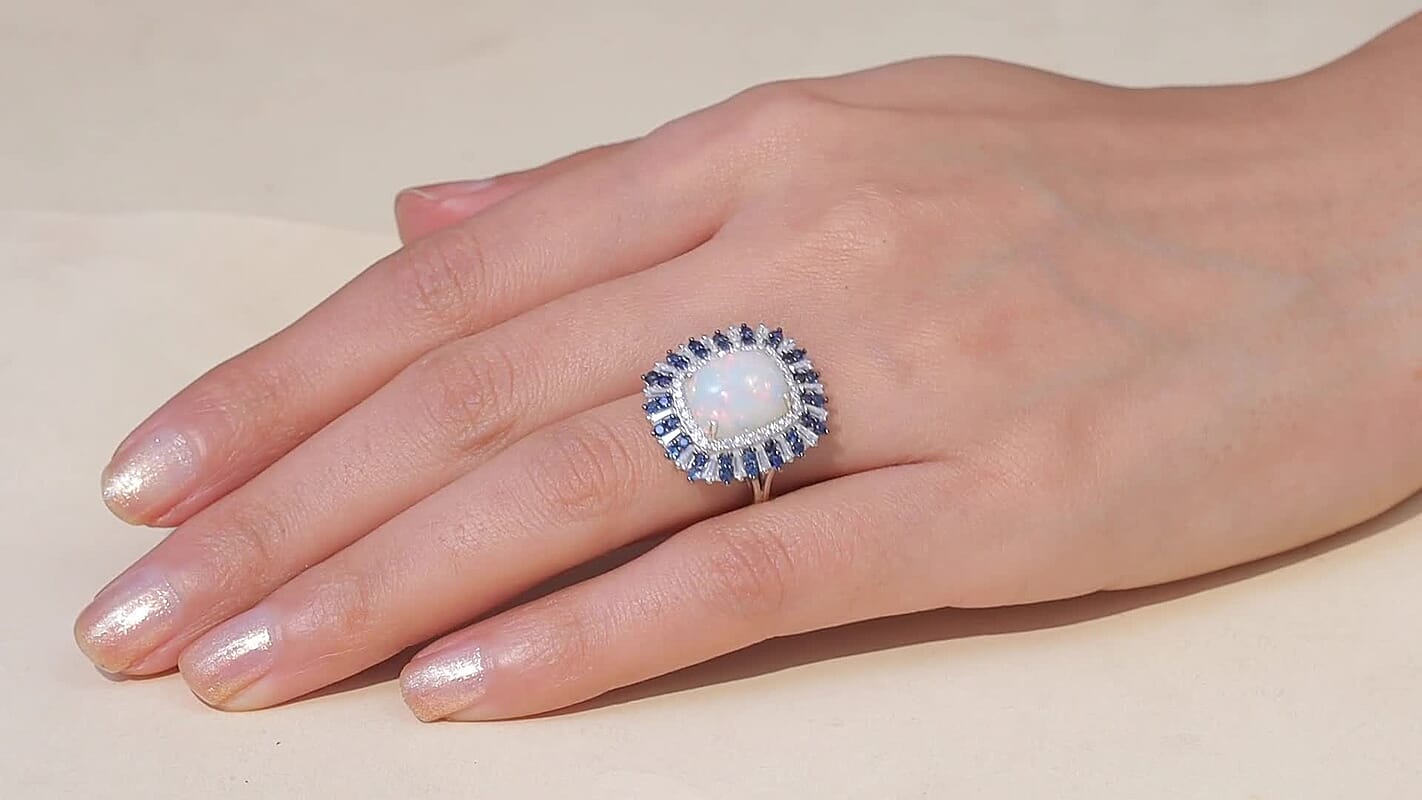 D'Joy Premium Ethiopian Welo Opal, Multi Gemstone Ring in Rhodium Over Sterling Silver (Size 10.0) 4.85 ctw