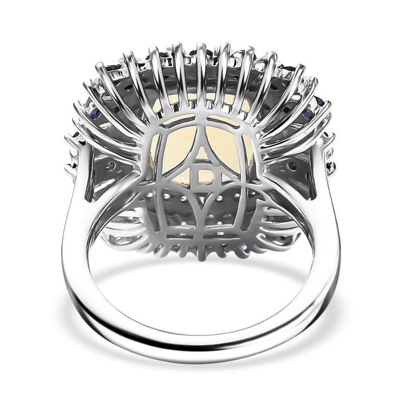 D'Joy Premium Ethiopian Welo Opal and Multi Gemstone 6.10 ctw Sunburst Ring in Rhodium Over Sterling Silver (Size 10.0)