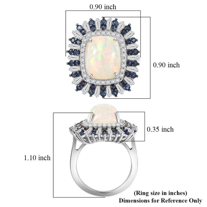 D'Joy Premium Ethiopian Welo Opal and Multi Gemstone 6.10 ctw Sunburst Ring in Rhodium Over Sterling Silver (Size 10.0)