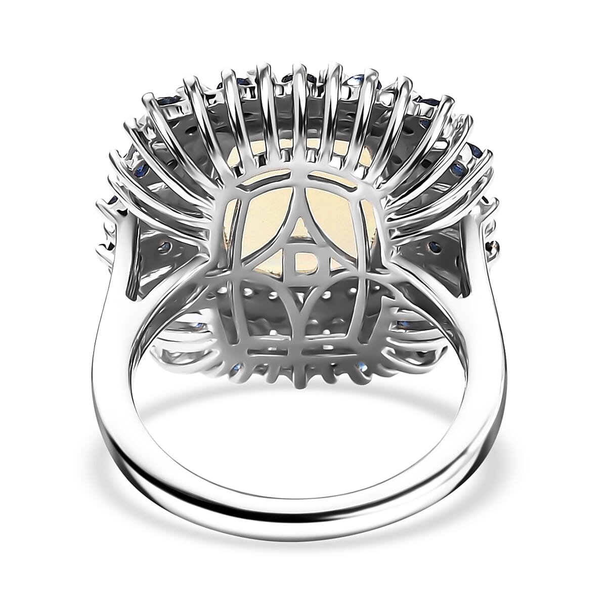 D'Joy Premium Ethiopian Welo Opal and Multi Gemstone 6.10 ctw Sunburst Ring in Rhodium Over Sterling Silver (Size 7.0) image number 4