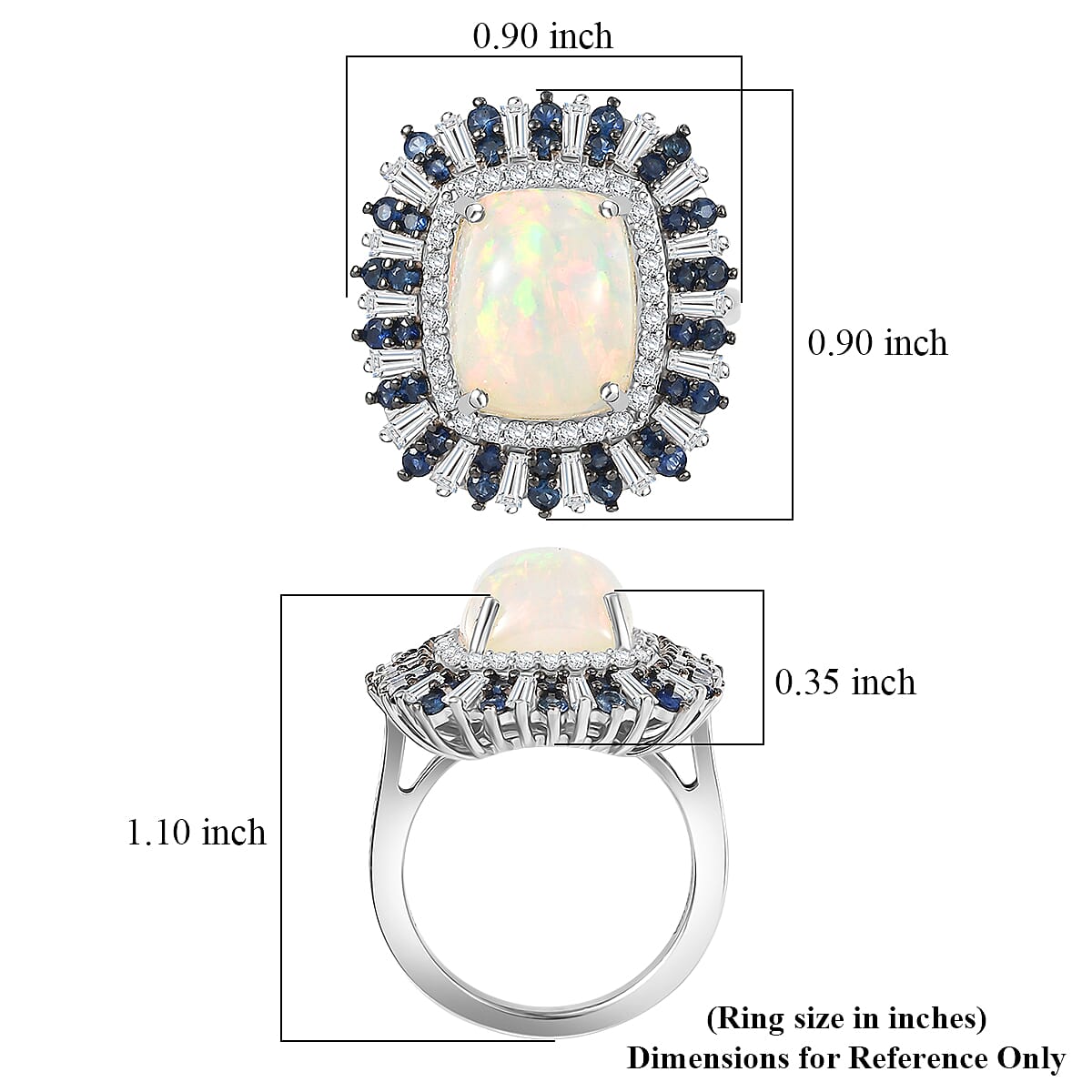 D'Joy Premium Ethiopian Welo Opal and Multi Gemstone 6.10 ctw Sunburst Ring in Rhodium Over Sterling Silver (Size 7.0) image number 5