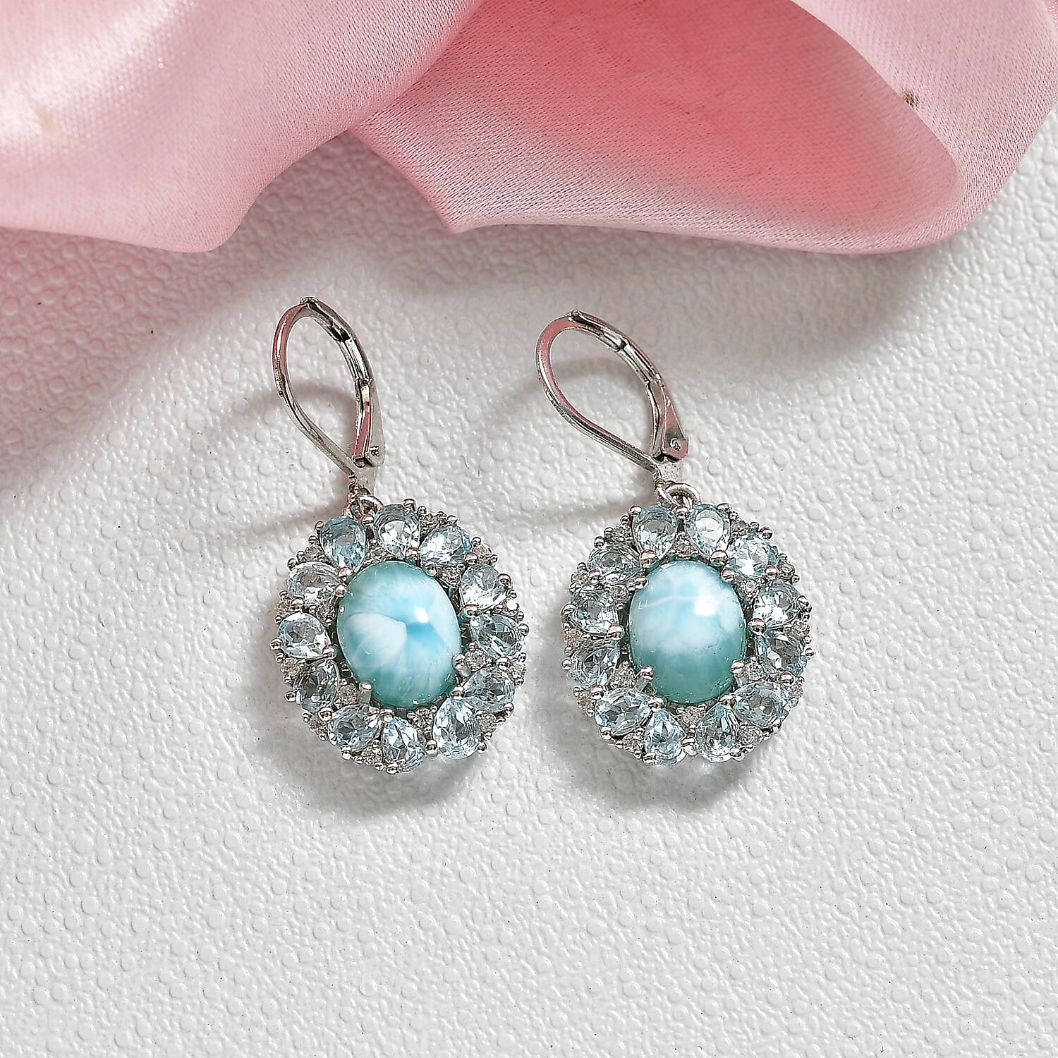 EverTrue Larimar and Multi Gemstone 11.10 ctw Peony Floral Earrings in Platinum Bond and Stainless Steel