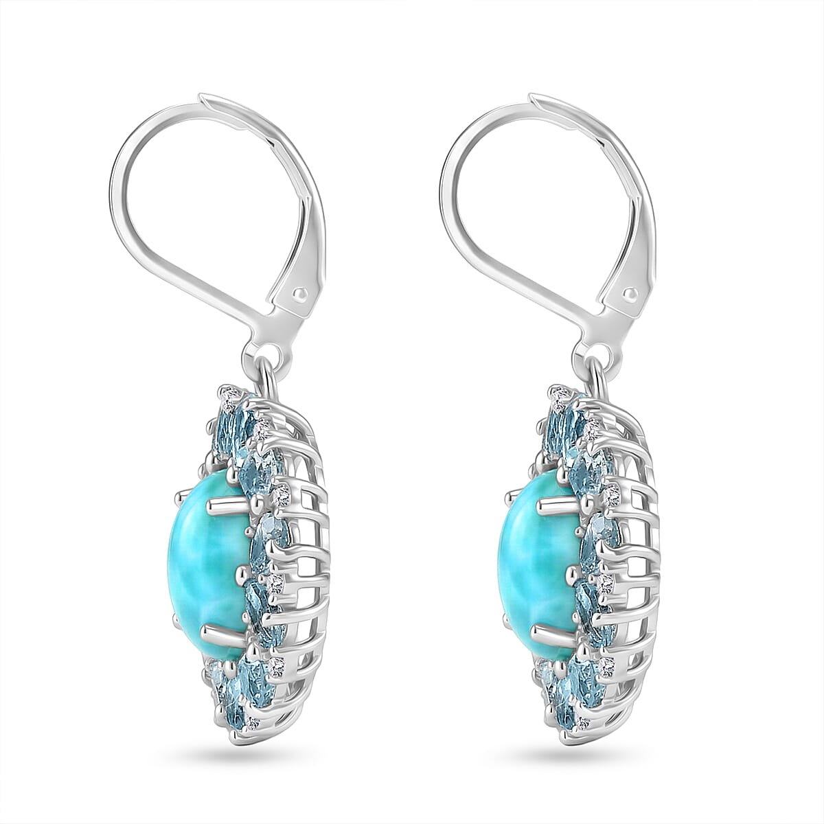 EverTrue Larimar and Multi Gemstone 11.10 ctw Peony Floral Earrings in Platinum Bond and Stainless Steel