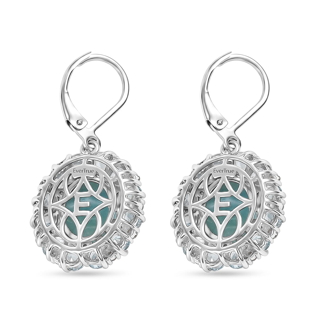 EverTrue Larimar and Multi Gemstone 11.10 ctw Peony Floral Earrings in Platinum Bond and Stainless Steel