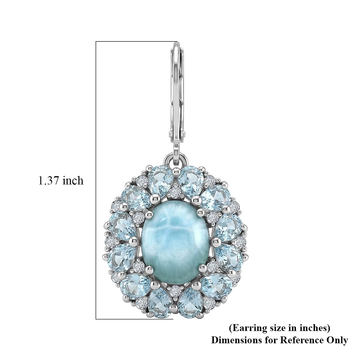 EverTrue Larimar and Multi Gemstone 11.10 ctw Peony Floral Earrings in Platinum Bond and Stainless Steel