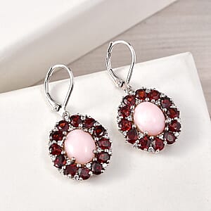 EverTrue Peruvian Pink Opal and Multi Gemstone 9.35 ctw Peony Floral Earrings in Platinum Bond and Stainless Steel