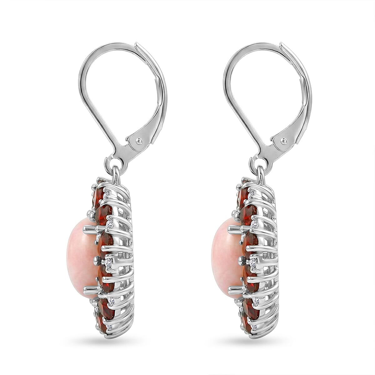 EverTrue Peruvian Pink Opal and Multi Gemstone 9.35 ctw Earrings in Platinum Bond and Stainless Steel image number 2