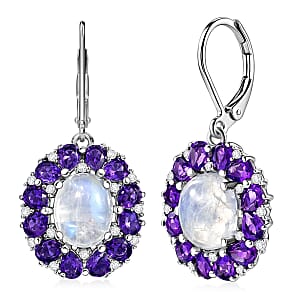 EverTrue Rainbow Moonstone and Multi Gemstone 9.60 ctw Peony Floral Earrings in Platinum Bond and Stainless Steel