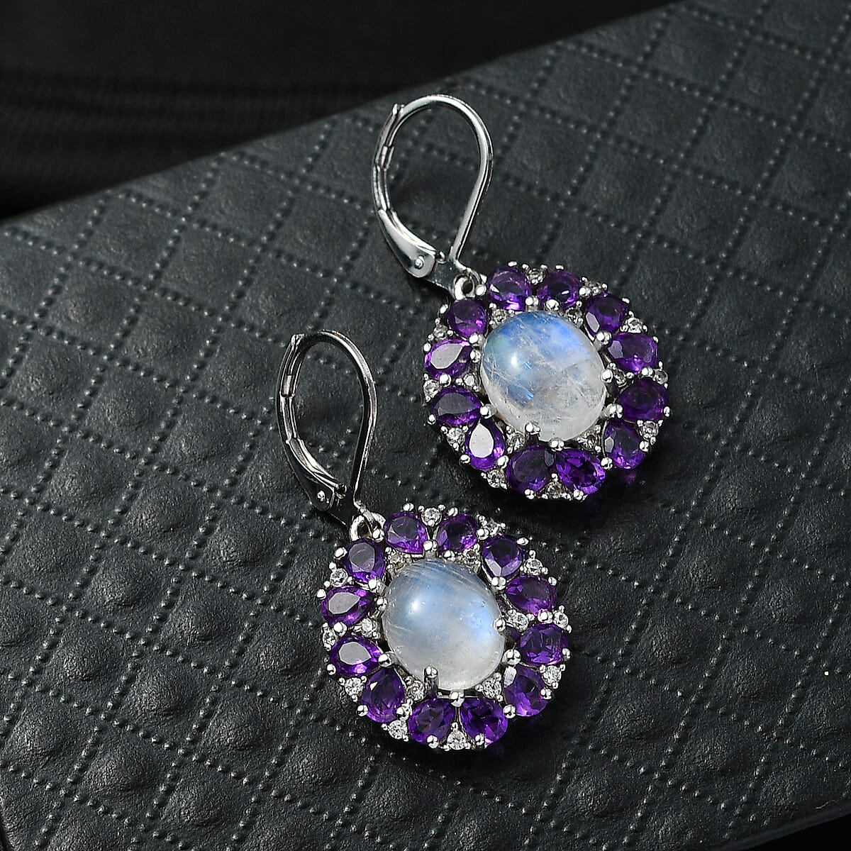 EverTrue Rainbow Moonstone and Multi Gemstone 9.60 ctw Peony Floral Earrings in Platinum Bond and Stainless Steel image number 1
