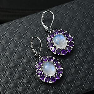 EverTrue Rainbow Moonstone and Multi Gemstone 9.60 ctw Peony Floral Earrings in Platinum Bond and Stainless Steel