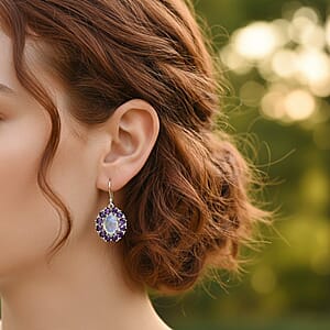EverTrue Rainbow Moonstone and Multi Gemstone 9.60 ctw Peony Floral Earrings in Platinum Bond and Stainless Steel