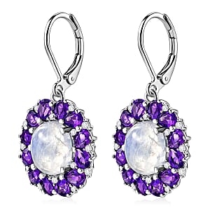 EverTrue Rainbow Moonstone and Multi Gemstone 9.60 ctw Peony Floral Earrings in Platinum Bond and Stainless Steel