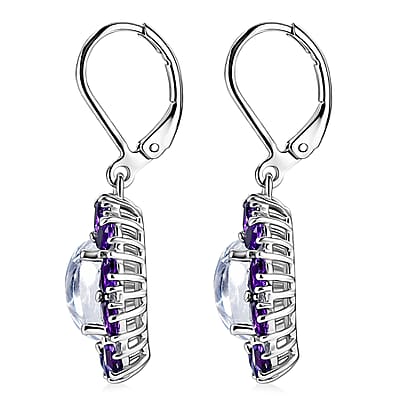 EverTrue Rainbow Moonstone and Multi Gemstone 9.60 ctw Peony Floral Earrings in Platinum Bond and Stainless Steel