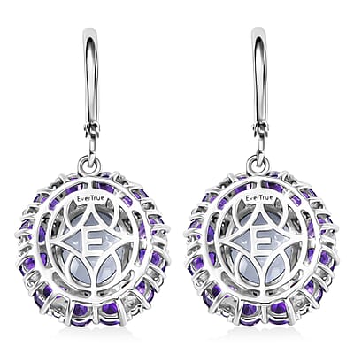 EverTrue Rainbow Moonstone and Multi Gemstone 9.60 ctw Peony Floral Earrings in Platinum Bond and Stainless Steel
