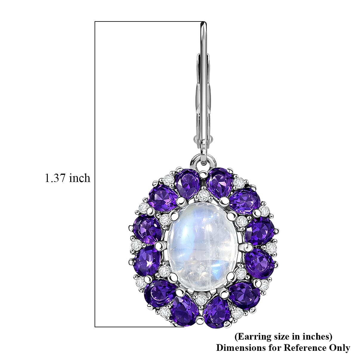 EverTrue Rainbow Moonstone and Multi Gemstone 9.60 ctw Peony Floral Earrings in Platinum Bond and Stainless Steel image number 6
