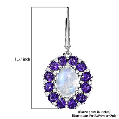 EverTrue Rainbow Moonstone and Multi Gemstone 9.60 ctw Peony Floral Earrings in Platinum Bond and Stainless Steel