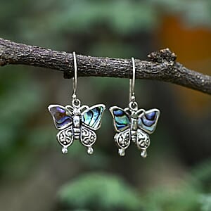 Bali Legacy Abalone Shell Double Side Butterfly Earrings in Sterling Silver
